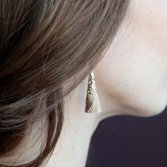 Dusty Pink Tassel Dangle Star Earrings 18k Gold plated With Swarovski Crystals - Picture 2 of 5